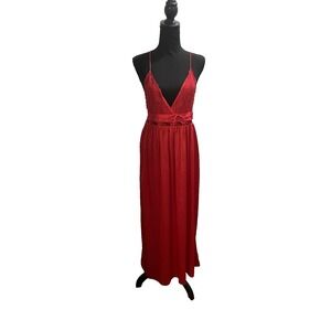 Vintage Gilead Red Nylon Long‎ Nightgown Medium Lace Lingerie